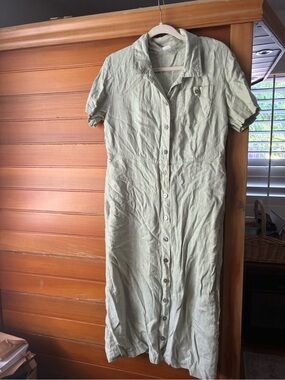 Mishi Wearables Linen Sage Green Button down Linen Dress size large